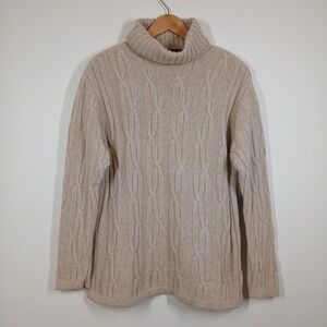 James Pringle Weavers Sweater Mens Large Tan Cable Knit Wool Cashmere Turtleneck